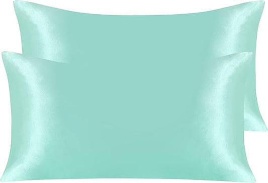 NTBAY 2 Pack Satin King Pillowcases for Hair and Skin, Luxurious and Silky Pillow Cases with Envelope Closure, 20x36 Inches, Light Blue