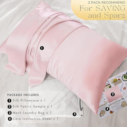 PROMEED 23 Momme 6A+ Mulberry Silk Pillowcase with Zipper, Premium Real Silk Pillow Cases for Women Hair, Natural Silk Anti Acne Pillowcase (Standard 20"x26", Pink)