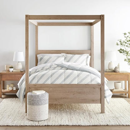 LINENS & HUTCH Comforter Set Patterned Microfiber All Season Down-Alternative Ultra Soft Bedding in Distressed Stripe - Full/Queen Distressed Stripe Light Blue