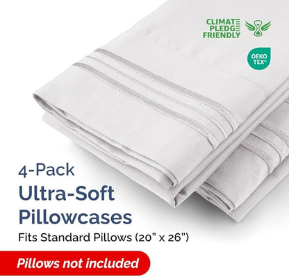 Standard Pillow Cases Set of 4 - Ultra Soft Hotel Quality Pillowcase Covers - Comfy Bedding for Women, Men, Kids & Teens - Machine Washable Pillow Protectors - 4 Piece Set - Standard Size French Grey