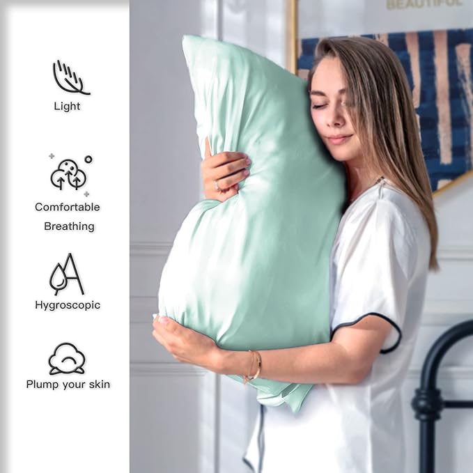 Silk Pillow Cases 2 Pack Soft Breathable and Sliky King Size Pillow Cases Set of 2,Natural Mulberry Silk Pillowcase Set of 2 for Hair and Skin with Hidden Zipper (Sage Green,20"X 36",2pcs)
