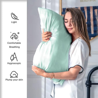 Natural Mulberry Silk Pillowcase for Hair and Skin Queen Size 20"X30" Pillow Case with Hidden Zipper Soft Breathable Smooth Cooling Silk Pillow Covers for Sleeping (Sage Green,Queen,1Pcs)