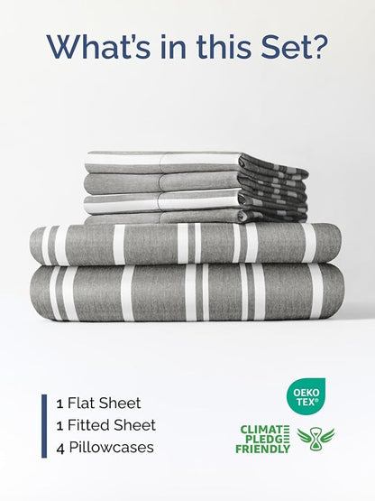 Extra Deep Queen Sheet Set - 6 Piece Breathable and Cooling Sheets - Hotel Luxury Bedding for Women, Men, Kids & Teens - Easy Secure Fit - Soft and Wrinkle Free with Extra Deep Pockets - Grey Stripes