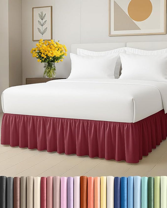 Bedskirt Full Size Ruffle - 18 inch Drop Dust Ruffle Bed Skirt with Platform - Ultra-Soft, Easy Fit, Premium Hotel Quality - Wrinkle, Fade & Shrink Resistant - for Women, Men, Kids & Teens - Burgundy