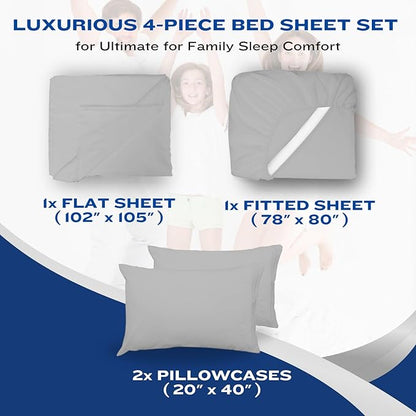 DREAMCARE King Size Sheets Set – 4 pcs Cooling Sheets – up to 21” Deep Pocket King Sheet Set – Hotel Luxury Sheets & Pillowcases – Superior Softness 100% Fine Microfiber with Side Pocket – Light Gray