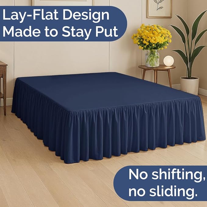 Bedskirt Queen Size Ruffle - 15 inch Drop Dust Ruffle Bed Skirt with Platform - Ultra-Soft, Easy Fit, Premium Hotel Quality - Wrinkle, Fade & Shrink Resistant - for Women, Men, Kids and Teens - Navy