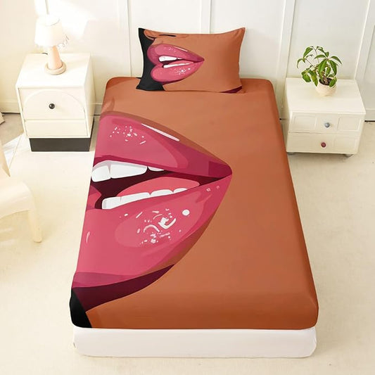 Erosebridal Black Girls Pink Fitted Sheet for Kids African Black Women Twin Bedding Set Vogue Fashion Gorgeous Bed Sheets for Girls Women Teens Minimalist Romantic Makeup Sheets with 1 Pillow Case