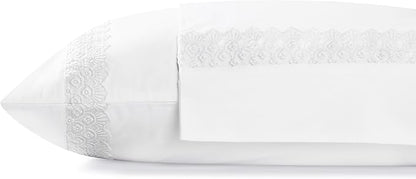 Linen Home 100% Cotton Percale Floral Scallop Lace Pillowcases Queen/Standard Size, White, 2 Pieces of Pillow Case, Crisp and Cool Strong Bed Linen, 20 inches X 30 inches