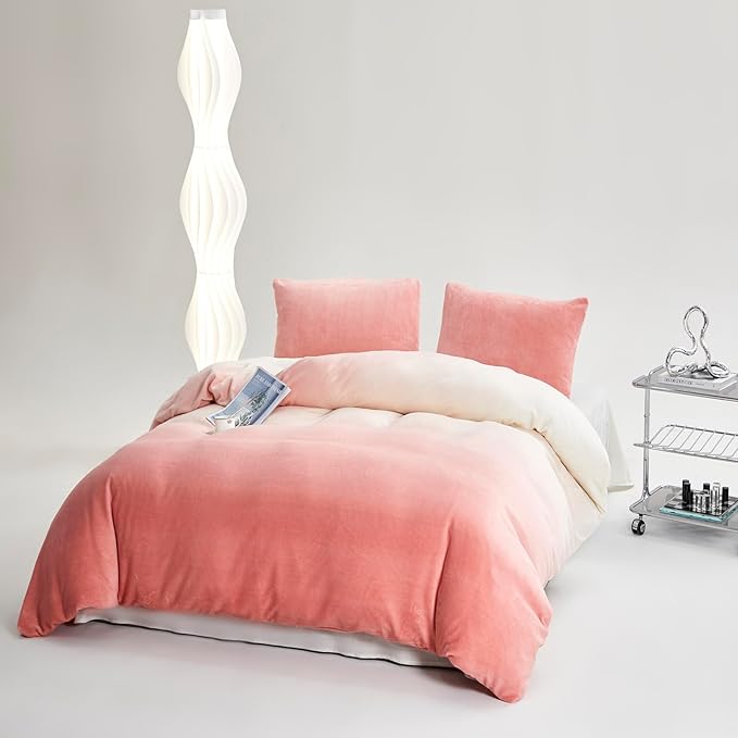 Cottonight Velvet Comforter King Fluffy Pink Flannel Bedding Set Women Men Thick Warm Winter Blanket Quilts Sherpa Micromink Light Pink Modern Chic Plush Fashion Bedding King