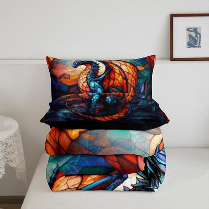 Feelyou Dragon Comforter Set Twin Size Dragon Stuff Comforter for Boys Girls Teens Wild Life Bedding Set Dragon Decor Duvet Set Room Decor Orange Blue Quilt Set