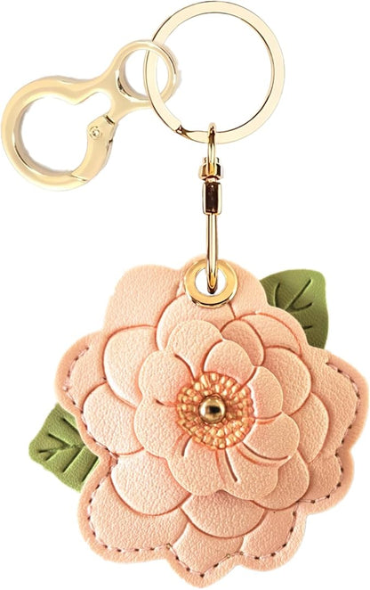 BORKUANA Leather Keychain Holder Case Compatible with AirTag,Cute Protective Cover with Keyring