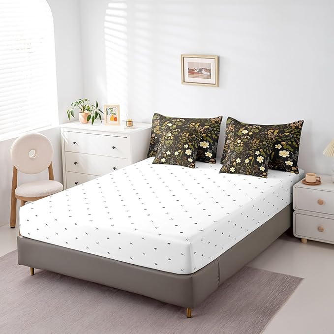 Wild Flowers Leaves Twin Comforter Set with Sheets Bed in a Bag 7 Pcs,Spring Botanical PlantsBed Set,Retro Country Decor Bedding Sets with Comforter,Flat,Fitted Sheet,Pillowcases,Pillow Covers