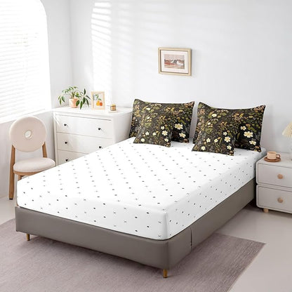 Wild Flowers Leaves Twin Comforter Set with Sheets Bed in a Bag 7 Pcs,Spring Botanical PlantsBed Set,Retro Country Decor Bedding Sets with Comforter,Flat,Fitted Sheet,Pillowcases,Pillow Covers