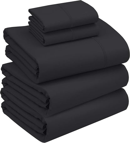 RUVANTI 100% Cotton Sheets – Split King Size Percale Bedding, Cooling & Breathable, Durable with a Crisp, Soft & Comfortable Feel, 16" Deep Pocket, 5-Piece Set, Jet Black