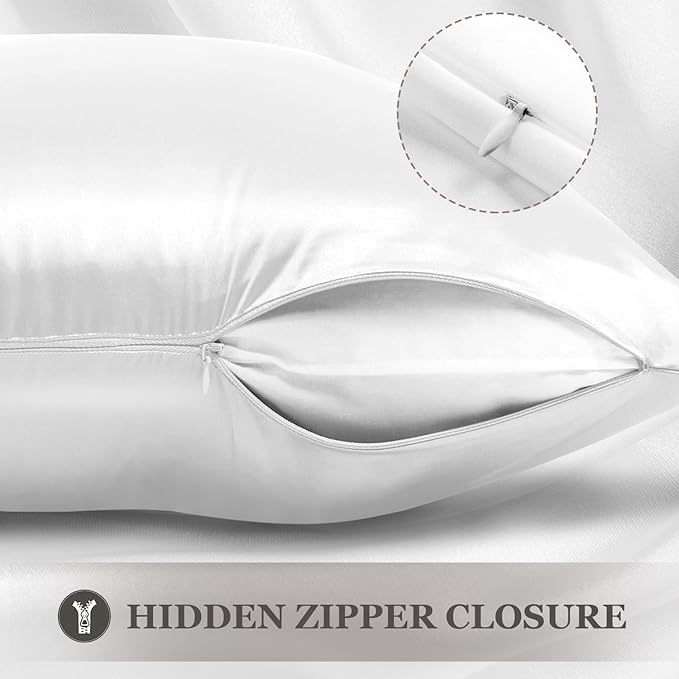 Adubor 100% Silk Pillowcase - Mulberry Silk Pillow Cases, 22 Momme 6A Grade Fibers, Silk Pillow Case for Hair and Skin Health, with Hidden Zipper (Standard 20''×26'', White, 1PC)