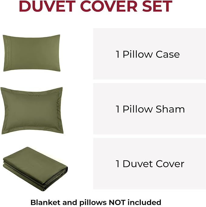 Mellanni Duvet Cover Set - 3 PC Iconic Collection Bedding Set - Hotel Luxury, Extra Soft & Cooling - Microfiber - Button Closure and Corner Ties (Twin, Sage)