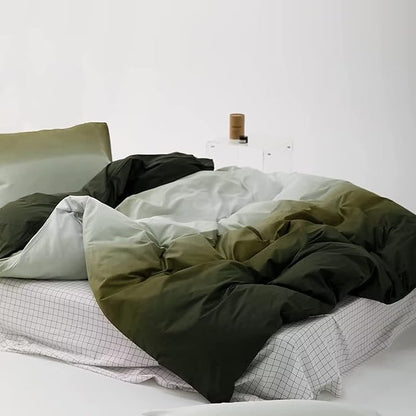 Houseri Gradient Full Comforter Set White and Olive Green Bedding Sets Full Size for Teen Boys Girls Aesthetic Cream and Army Green Bed Sets Soft Comfy Dark Green Artistic Ombre Dorm Quilts Full