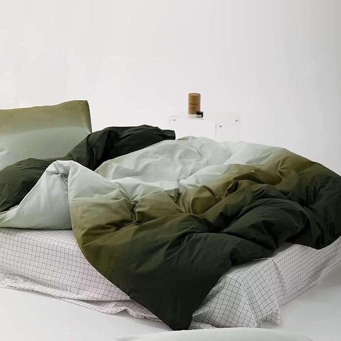 Houseri Gradient Army Green White Comforter Set California King, 3 Piece Dark Olive Green Bedding Cal King Size Luxury Light Green Ombre Dizzying Bed Sets Men Women Forest Green Quilt Blanket Cal King