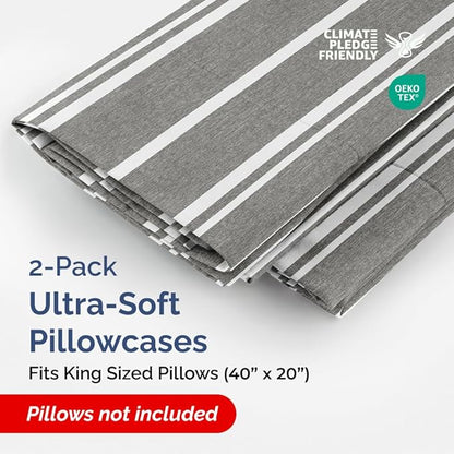 King Pillow Cases Set of 2 - Ultra Soft Hotel Quality Pillowcase Covers - Comfy, Cozy & Wrinkle Free - Shrinkage and Fade Resistant - Machine Washable Pillow Protectors - 2 Piece Set - Grey Stripes 3