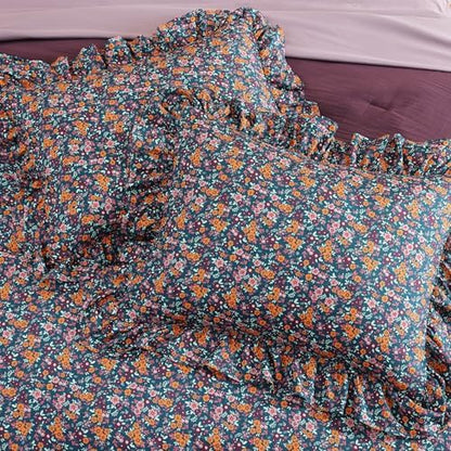 BLOOMHAVEN Full Size Comforter Sets-7 Pieces Floral Ruffle Bedding Set