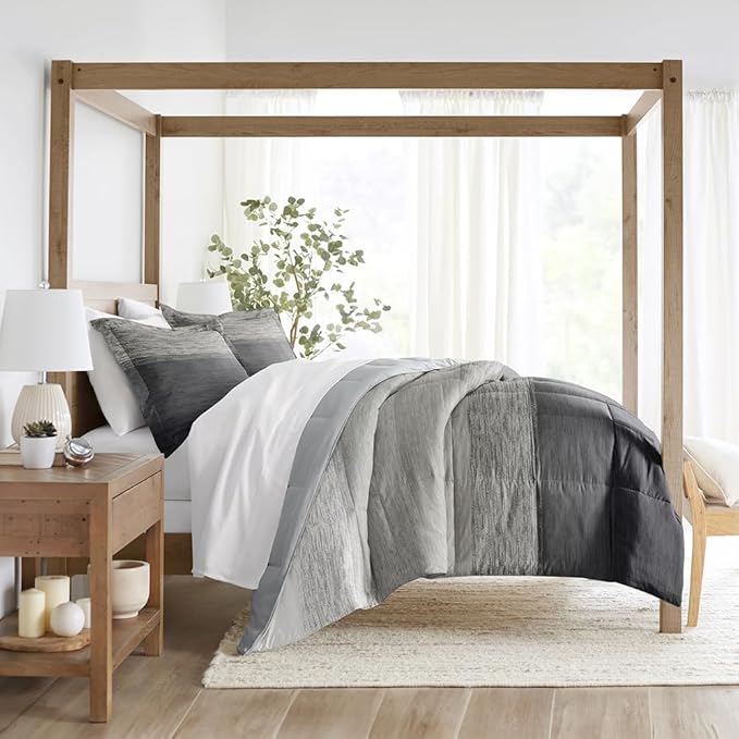 LINENS & HUTCH Comforter Set Patterned Microfiber All Season Down-Alternative Ultra Soft Bedding in Ombre - Full/Queen Ombre Gray