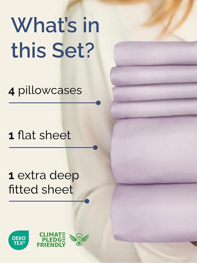 Extra Deep Queen Sheet Set - 6 Piece Breathable and Cooling Sheets - Hotel Luxury Bedding for Women, Men, Kids & Teens - Easy Secure Fit - Soft and Wrinkle Free - Extra Deep Pockets - Light Lavender