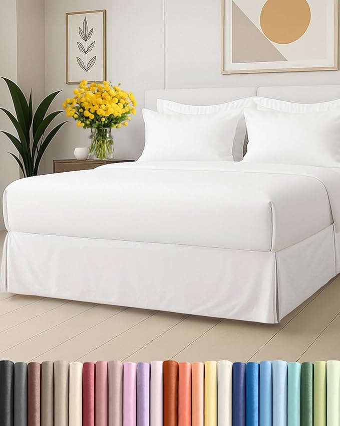 Pleated Bed Skirt King Size - 3 Sided Pleated Bed Skirt King - Ultra-Soft, Easy Fit with 15 Inch Tailored Drop - Hotel Quality, Wrinkle Free & Fade Resistant - for Women, Men, Kids and Teens - White
