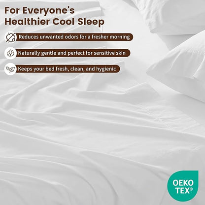 100% Linen Sheet Set King Size Extra Deep Pocket Fits 18-24 Inch Mattress, Breathable & Soft, Smooth 4-Piece Set for Thick Mattresses Hotel Luxury Bedding（King, White）