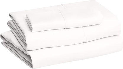 Basics Lightweight Ultra-Soft, Breathable, Wrinkle Free Brushed Microfiber 3 Piece Bed Sheet Set with 14-Inch Deep Pockets, Twin XL, Cream, Solid