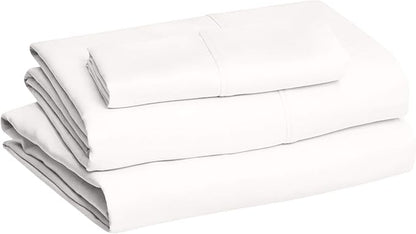 Amazon Basics Lightweight Breathable Wrinkle-Free Brushed Microfiber 3 Piece Bed Sheet Set with 14-Inch Deep Pockets, Twin, Cream, Solid