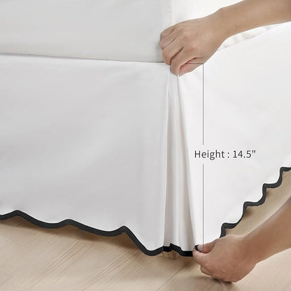 HIG Off-White Chic Twin XL Bed Skirt - Easy Fit Scallop Edge Pleated Bedskirts, 14 Inch Drop Anti-Slip Dust Ruffle, Thick Fabric for Enhanced Privacy, Pre-Washed for Long-Lasting Use(N60022)