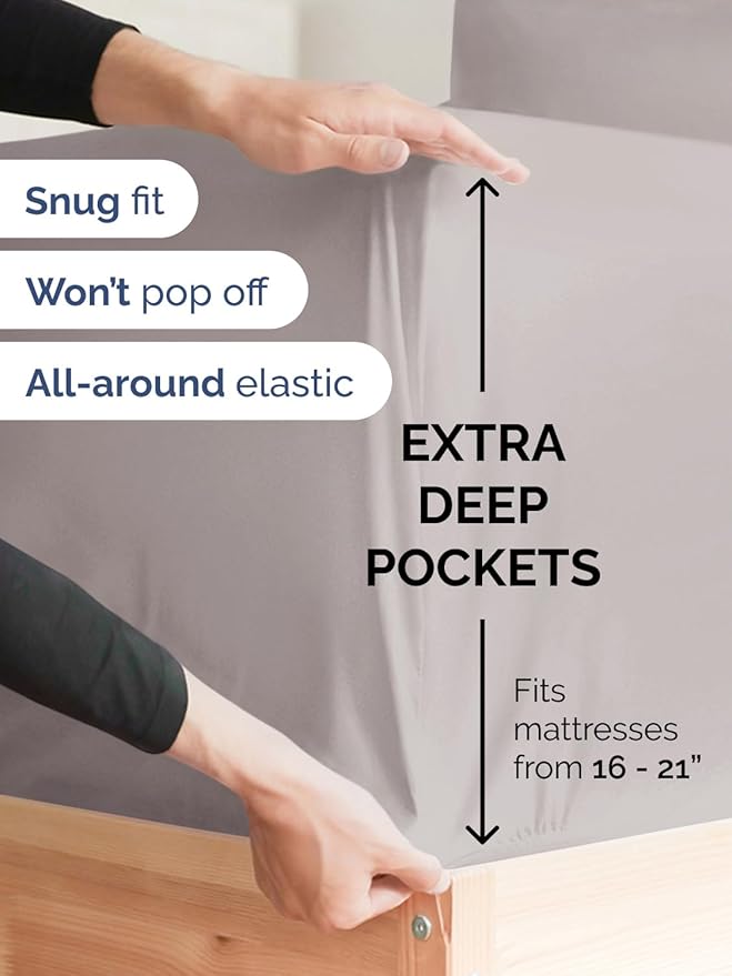 Extra Deep Pocket Twin Size Sheet Set - 3 Piece Breathable & Cooling Bed Sheets - Hotel Luxury Bedding with 16 to 21 inch Extra Deep Pockets - Soft, Fade and Wrinkle Resistant - Oeko-Tex - Light Grey