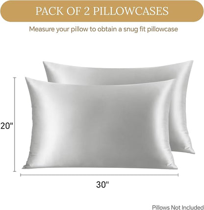 INFIIXSO Mulberry Silk Pillowcase for Hair and Skin, Silk Pillow Cases Queen Size Set of 2 with Hidden Zipper 20x30 Inches, Ultra Soft Cooling Pillow Cases for Hot Sleepers(Light Grey, 2 Pack)