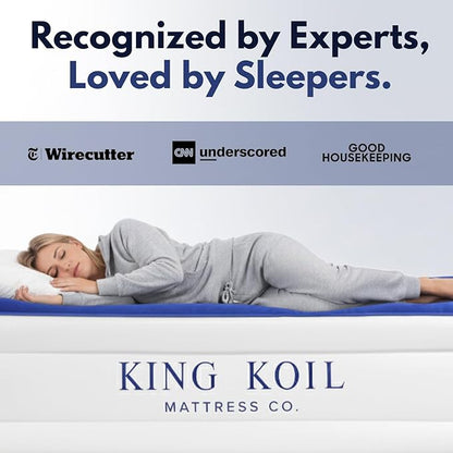 King Koil Luxury Queen Air Mattress with Built-in Pillow & Ultra-Fast Built-in High-Speed Pump, 20″ Inflatable Premium Airbed, Waterproof, Adjustable Firmness, 1-Year Manufacturer Warranty