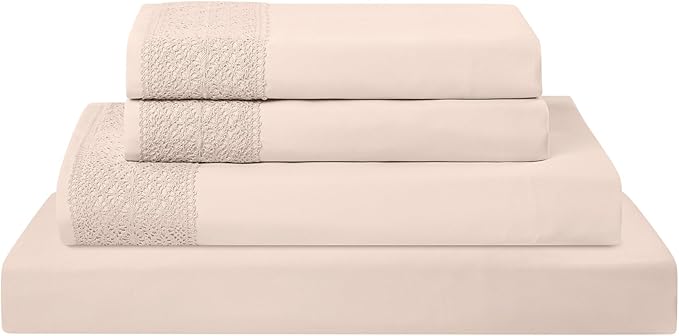 Modern Threads 4 Piece Microfiber Sheet Set – Soft Cooling Bed Sheets with Crochet Lace – Deep Pocket, Wrinkle Free, Breathable, Hotel Luxury Bedding, Blush Pink, Full