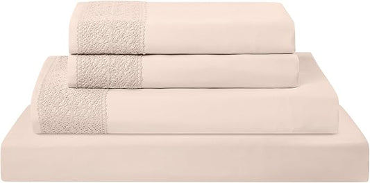 Modern Threads 4 Piece Microfiber Sheet Set – Soft Cooling Bed Sheets with Crochet Lace – Deep Pocket, Wrinkle Free, Breathable, Hotel Luxury Bedding, Blush Pink, Full