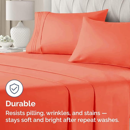 King Pillow Cases Set of 4 - Ultra Soft Hotel Quality Pillowcase Covers - Comfy, Cozy & Wrinkle Free - Shrinkage, Stain and Fade Resistant - Machine Washable Pillow Protectors - 4 Piece Set - Coral