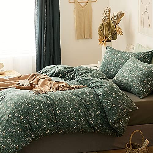 LifeTB Jersey Knit Cotton Duvet Cover Twin Green Floral Bedding Sets 100% T Shirt Cotton Botanical Bedding Garden Chic Knit Cotton Comforter Cover Vintage Floral Duvet Cover