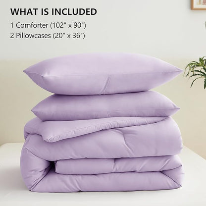 CozyLux Lavender King Size Comforter Set, 3 Pieces Light Purple Solid Breathable Quilted Bedding Sets, Luxury Fluffy Soft Bed Set with Down Alternative Comforter and 2 Pillowcases for All Season