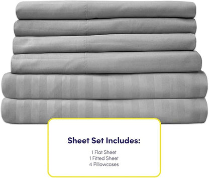 Dobby Stripe Queen Sheets - 6 Piece 1500 Supreme Collection Fine Brushed Microfiber Deep Pocket Queen Sheet Set Bedding - 2 Extra Pillow Cases, Great Value, Queen, Dobby Silver
