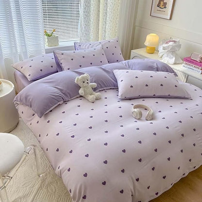 Nayoroom Purple Heart Duvet Cover Queen Size Cute Hearts Coquette Bedding Set Kids Girls Heart-Shaped Comforter Cover with Zipper Closure Soft Breathable Microfiber