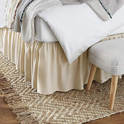 Mattress-Homes Ruffled Bed Skirt Split Corners with Platform, Tailored Fit Wrinkle Free Ultra-Soft Microfiber Dust Ruffle, Upto 10" Drop, Queen, Ivory