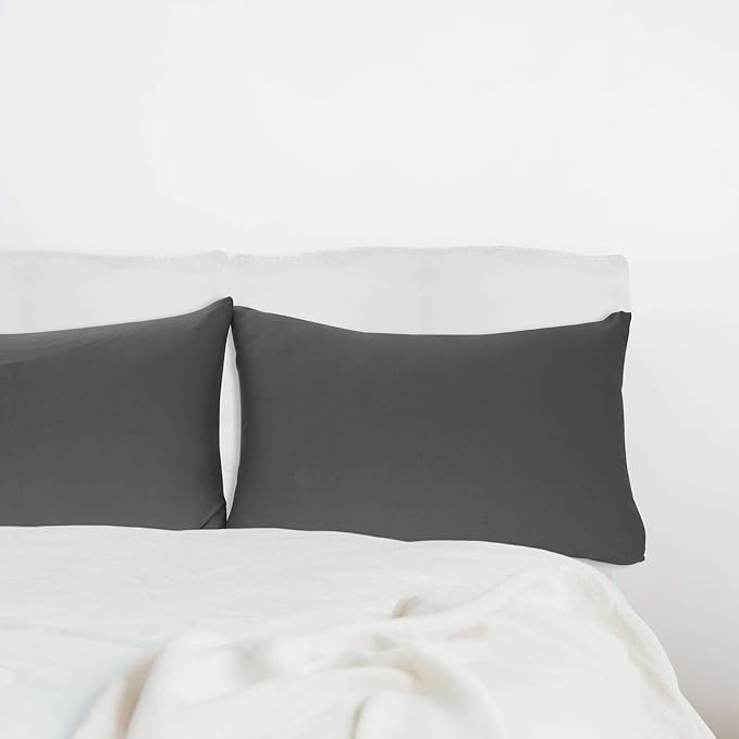 Stretch Pillowcases - Micro Jersey Knit & Ultra Soft, Standard Size - Set of 2 Pillow Cases, Dark Gray