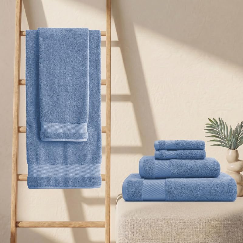 BIOWEAVES 100% Organic Cotton Bath Sheet Set of 2 | Soft Oversized Bath Towels | 700 GSM Premium Bath Towel Sheet Set GOTS Certified - Cerulean Blue