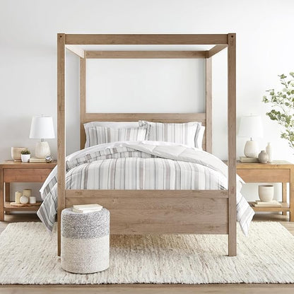 LINENS & HUTCH Comforter Set Patterned Microfiber All Season Down-Alternative Ultra Soft Bedding in Vertical Stripe - King/Cal-King Vertical Stripe Dune