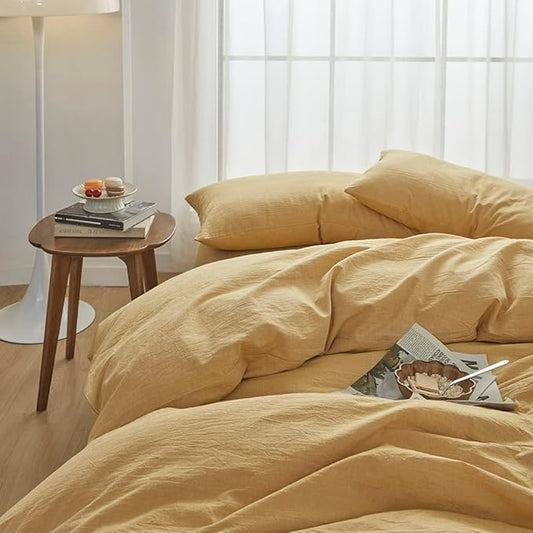 FACE TWO FACE Bedding Duvet Cover Set100% Washed Cotton Duvet Cover Linen Like Textured Breathable Durable Soft Comfy (Queen, Ginger)