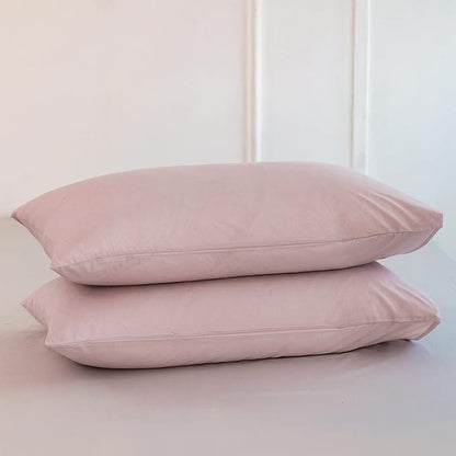 MooMee Bedding Pillowcases Pack of 2 100% Washed Cotton Linen Like Textured Breathable Durable Soft Comfy (Heathered Greyish Pink, Queen)