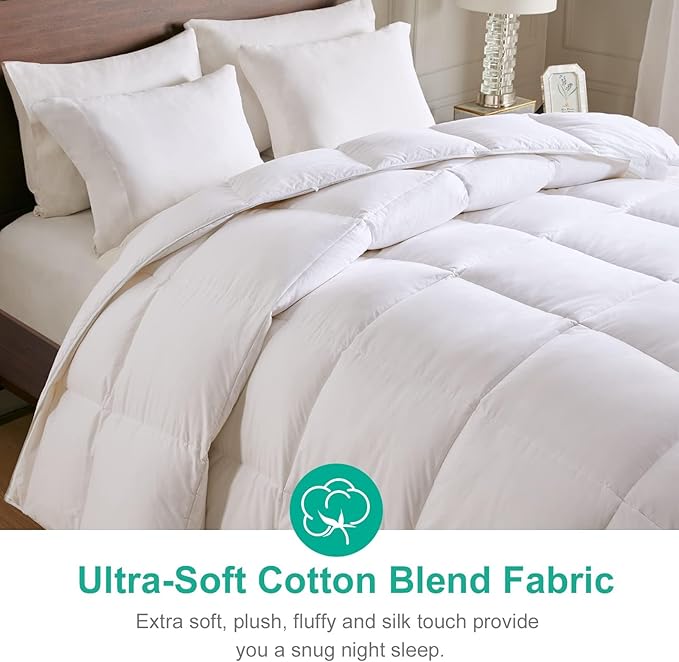 APSMILE Heavyweight Down Feather Fibers Comforter Oversized King Size - Ultra-Soft Luxury High Fill-Power Hotel-Style Thicker Winter Duvet Insert for Colder Weather/Sleeper (120x98, White)