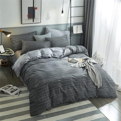 LifeTB Grey Striped Duvet Cover Set King 100% Cotton Geometric Stripes Pattern Printed Comforter Cover Modern Style Striped Bedding Set Soft Breathable Duvet Cover King with Zipper Closure