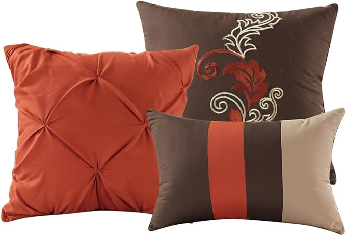 Chezmoi Collection Napa 7-Piece Luxury Autumn Leaves Scroll Embroidery Bedding Comforter Set (King, Rust Orange/Brown/Taupe)